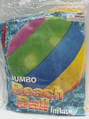 Jumbo Inflatable Beach Ball 48" For Ages 5 & Up Multicolor New In Packaging